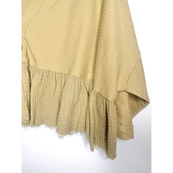 Free People Dallas Henley Top Native Land Size XS Oversized Mixed Media Ruffle - Picture 6 of 15